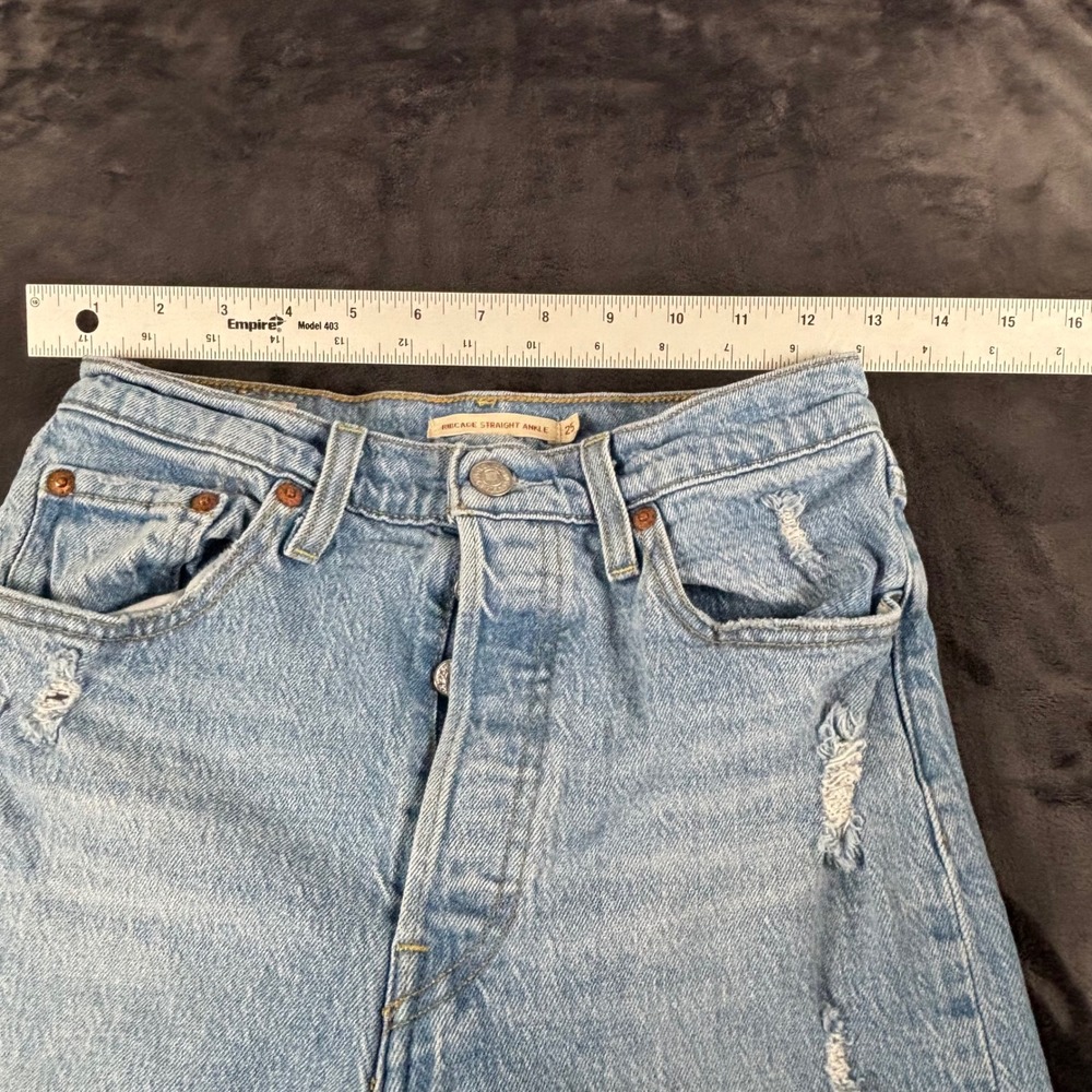Levi's Ribcage Straight Ankle Jeans Womens 25 Light Blue Distressed Denim 3913 - Picture 2 of 8